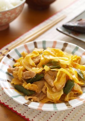 A picture of Stir Fried Pork and Cabbage with Ketchup and Miso.