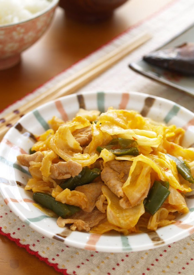 A picture of Stir Fried Pork and Cabbage with Ketchup and Miso.