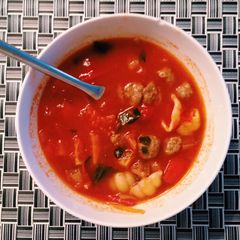 A picture of Tomato Soup With Meatballs.