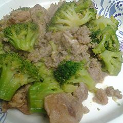 A picture of Pork and broccoli.