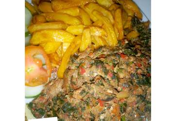 Fresh, Cooking Recipe Chips and Scrambled Eggspinach Yummy