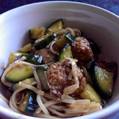 A picture of Sophie's cold honey sesame meatball noodles.