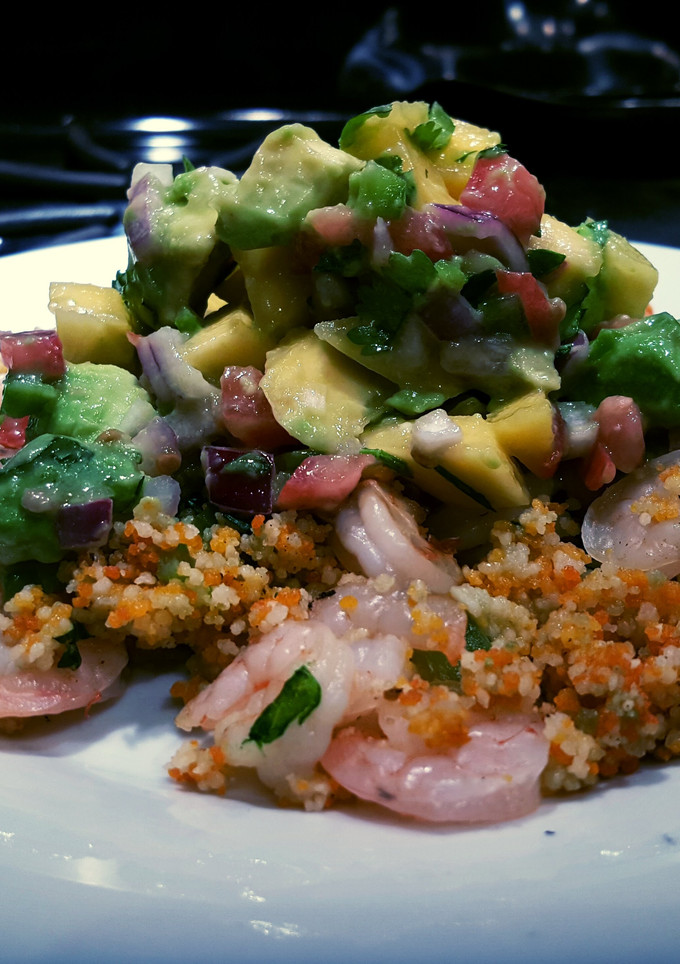 A picture of Shrimp pockets with mango salsa.