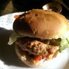 Mandys homemade chicken burgers A picture of Mandys homemade chicken burgers.