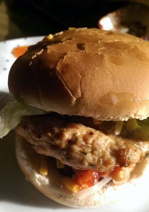 A picture of Mandys homemade chicken burgers.