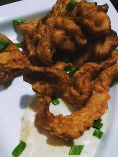 A picture of Crispy Chicken Strips with cheesy mayo dip.