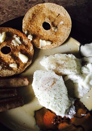 A picture of Poached Eggs 🍞🍳.