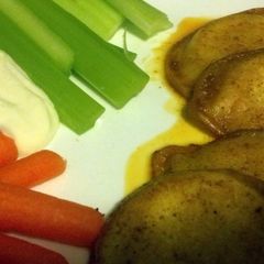 A picture of Buffalo wing pierogies.