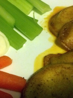 A picture of Buffalo wing pierogies.