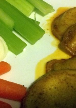A picture of Buffalo wing pierogies.