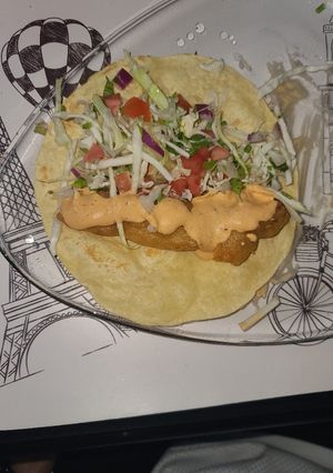 A picture of Baja-Style Fish Tacos with Chipotle Sauce.
