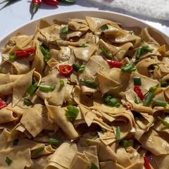 A picture of Stir-fried Soy Tofu Sheets with Chili Peppers.
