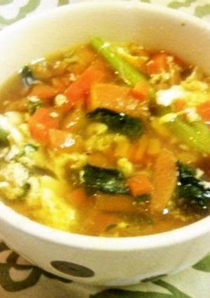 A picture of Super Easy, Carrot, Komatsuna, and Egg Soup.