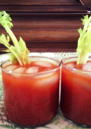 A picture of sunshine 's bloody marys.