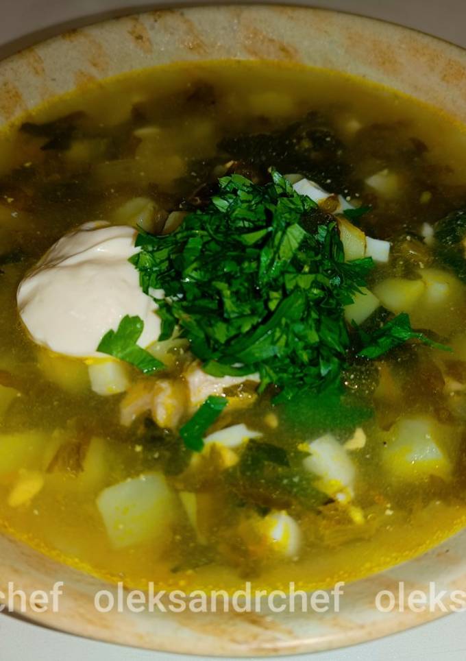 Борщ зелений з кропивою / суп🌿 та птицею🐔 /Green borscht with nettle🌿 and poultry🐔