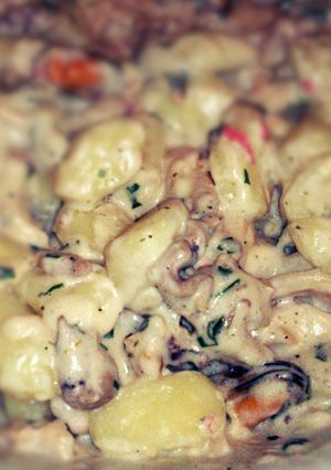 A picture of Omg! Creamy Seafood Gnocchi.
