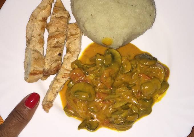 Steps to Prepare Any-night-of-the-week Pounded yam chicken and mushrooms