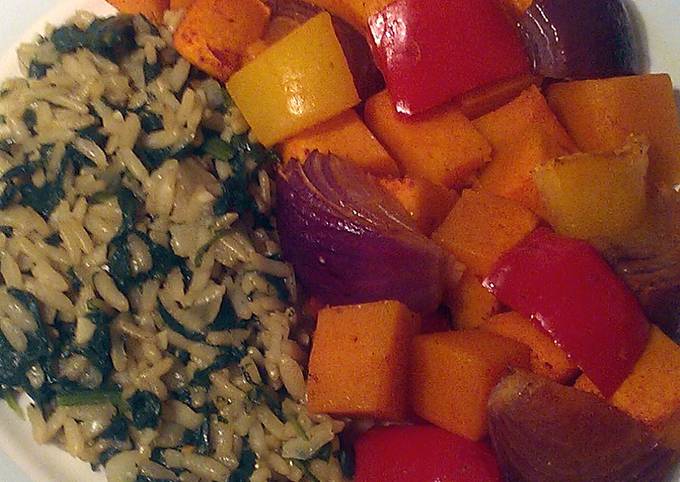 Step-by-Step Guide to Make Any-night-of-the-week Vickys Spinach Pilaf and Spicy Roast Veg, GF DF EF SF NF