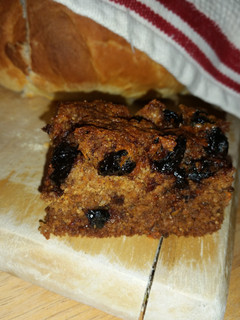 A picture of No sugar added gluten free Blueberry carrot protein cake.