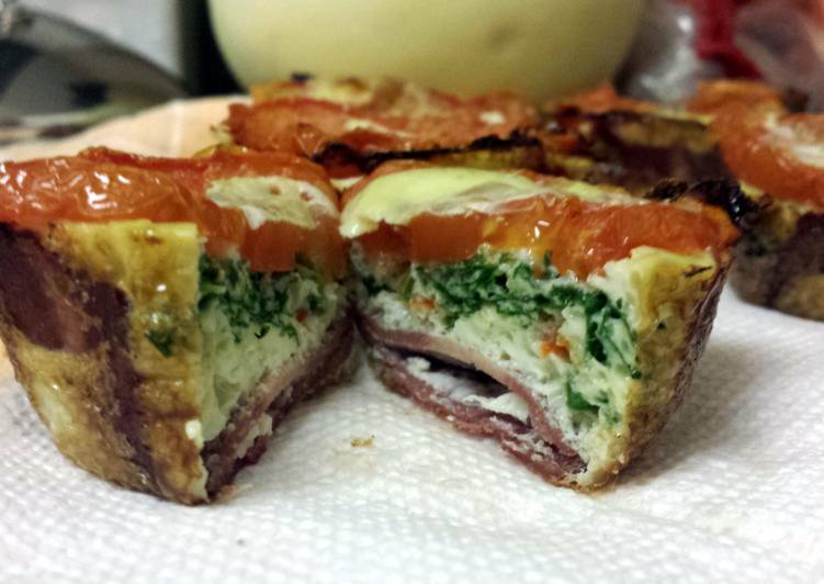 Steps to Make Ultimate Healthy Cupcake Omletes - w baby Kale &amp; turkey bacon.