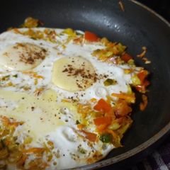 Veggies loaded omelette A picture of Veggies loaded omelette.