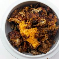 A picture of Fried Egg With BBQ Ground Pork.