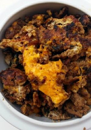 A picture of Fried Egg With BBQ Ground Pork.