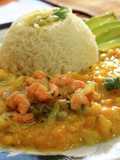 Locro con camarones al ajillo