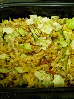 A picture of Irish cabbage with noodles.