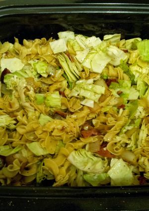 A picture of Irish cabbage with noodles.