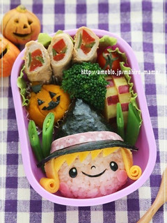 A picture of Halloween Charaben (Character Bento) Little Witch Girl.