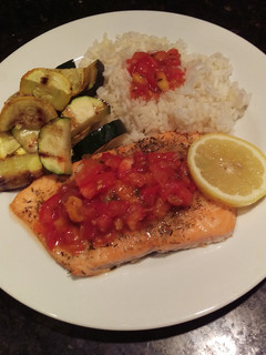 A picture of Grilled "Planked" Salmon with Peach - Mango Salsa.