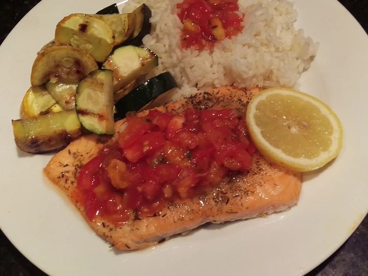 Simple Way Make Recipe Grilled &amp;#34;Planked&amp;#34; Salmon with Peach - Mango Salsa that is So Delicious, Delicious}