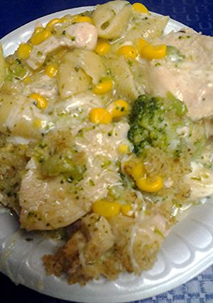 A picture of an improvisation on the stove top or stove top casserole.