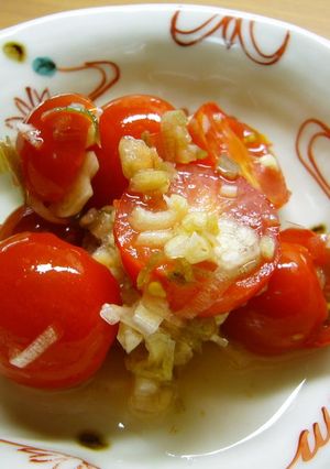 A picture of Super Easy Marinated Tomatoes and Myoga Ginger.