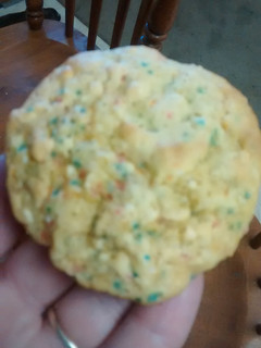 A picture of TL's Rice Krispie Treat Birthday Cake Batter Cookies.