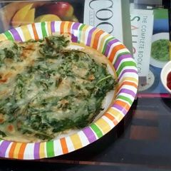A picture of Korean pancakes with chives and crown daisy.
