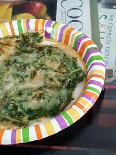 A picture of Korean pancakes with chives and crown daisy.