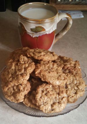 A picture of Macs chocolate chip oatmeal cookies.