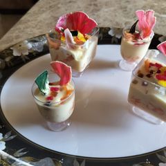 A picture of Yummy 🍰 custard savaiye chocolate cream 🍨 sweet.