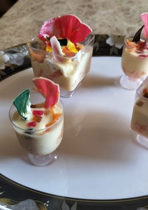 A picture of Yummy 🍰 custard savaiye chocolate cream 🍨 sweet.