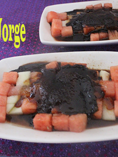 Una foto de Melón y sandía con chocolate