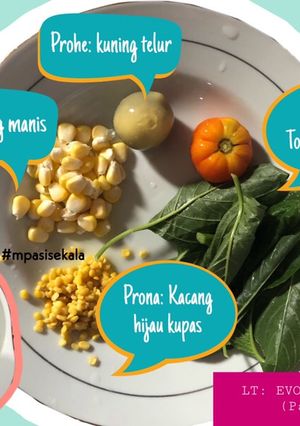 Foto resep Mpasi 6M+ jagung manis+ bayam+ kacang hijau kupas+ kuning telur ayam kampung