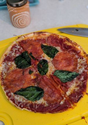 A picture of Lopez Alt 10 Minute Tortilla Cast Iron Pizza.