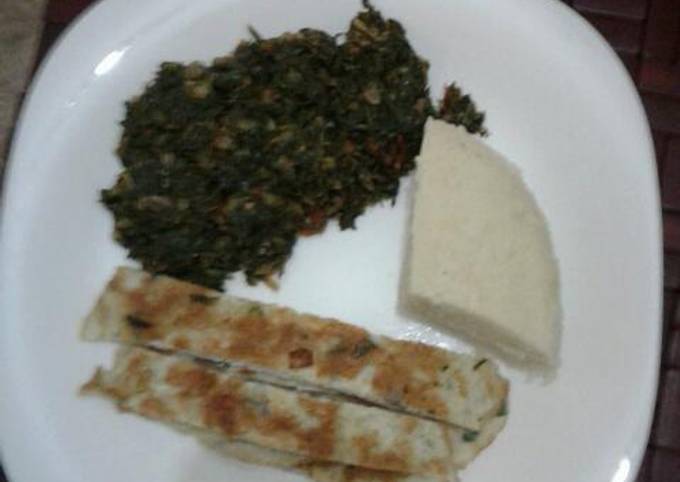 Ugali omelette and fried kale