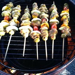A picture of lamb skewers.
