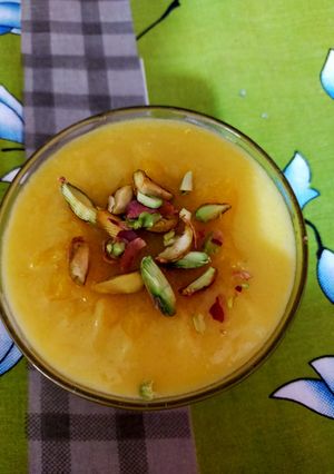 A picture of Mango Firni delight dessert.