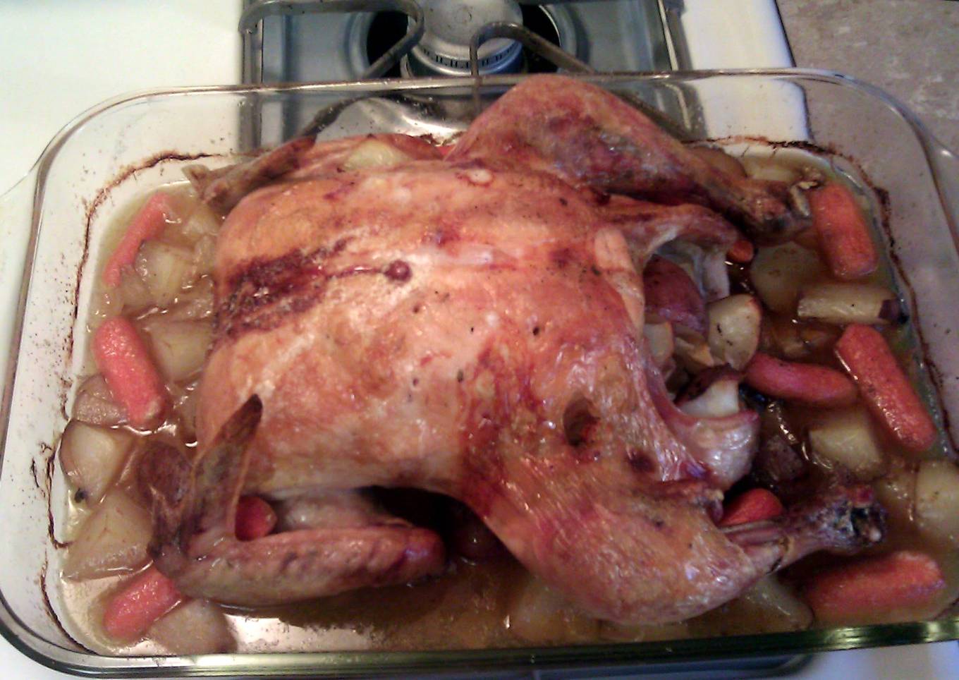 Whole roasted apple & garlic chicken