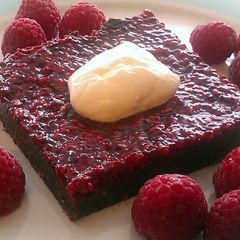 A picture of Vickys Double Chocolate & Raspberry Squares GF DF EF SF NF VEGAN.