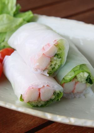 A picture of Imitation Crab Salad Summer Rolls.
